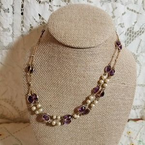 1940s-50s Vintage Amethyst and Pearl necklace